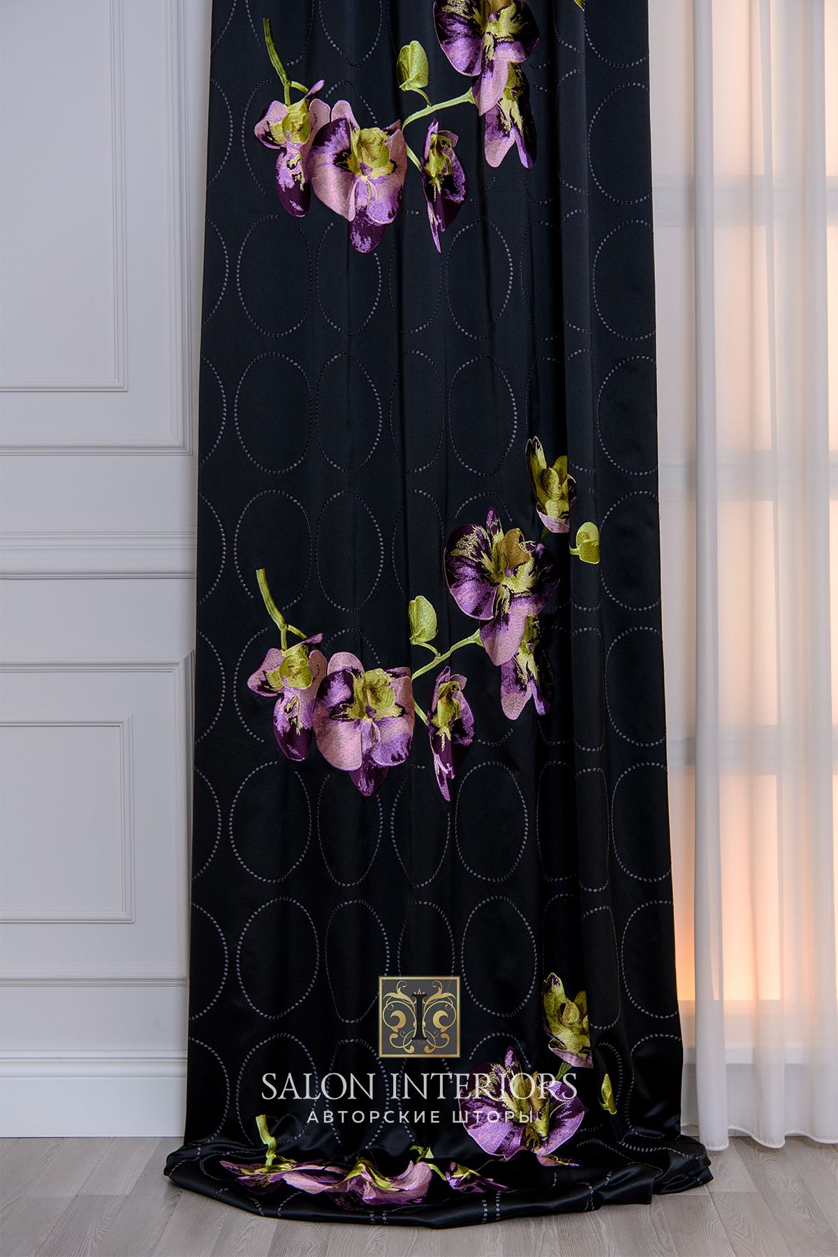Ткань "Салима" шелк Арт 10950-1 Цвет Черный Ширина 140см Испания
