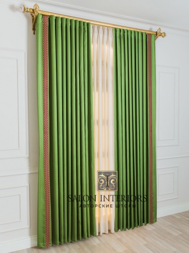 Комплект готовых штор на ленте "Лисель" Арт M00341-19-50001-4 Цвет Зеленый 280х300см