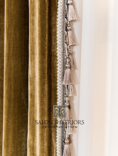 Комплект готовых штор на ленте "БАРХАТ SILK" Арт P6-50001-4 Цвет Золото 190х320см