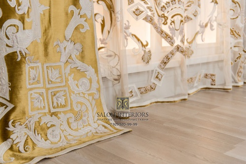 Ткань "ЛИТОН" Панно Арт 1255-2 Цвет Золото бархат размеры 140х350см RIGHT Индия