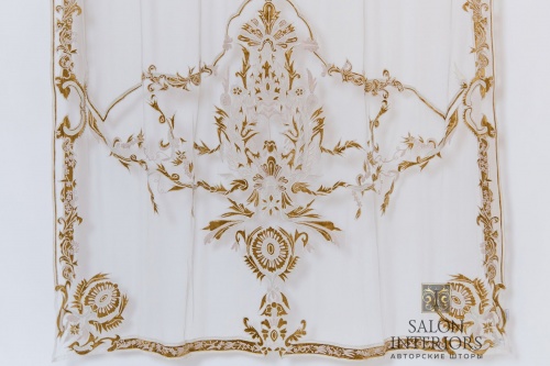 Тюль "САЛЛИВАН" Панно Арт 7737-1YU размеры 180х330 Цвет Ант.Золото сетка Крем Индия